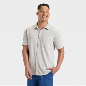 Goodfellow & Co™  Men's Short Sleeve Slub Button-Down Shirt - Stone L & XXL
